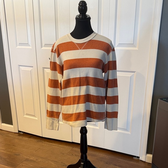 Cozy Striped Crew Neck Sweater - Rust and Cream - Picture 2 of 8